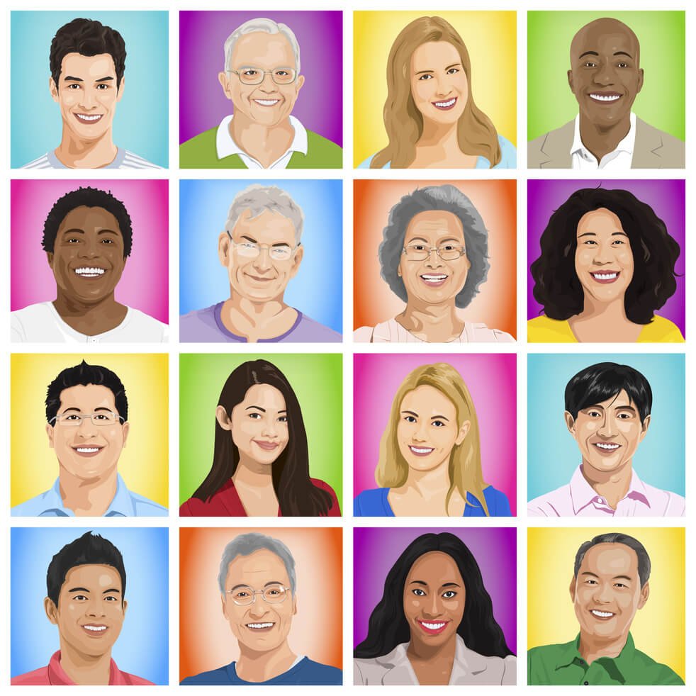 Portraits de personnes diverses représentant différents profils de distributeurs potentiels LiveGood