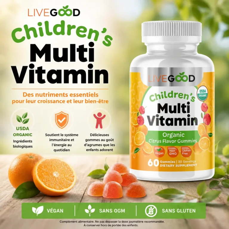 Boîte de gommes multivitaminées enfants LiveGood biologiques certifiées USDA Organic