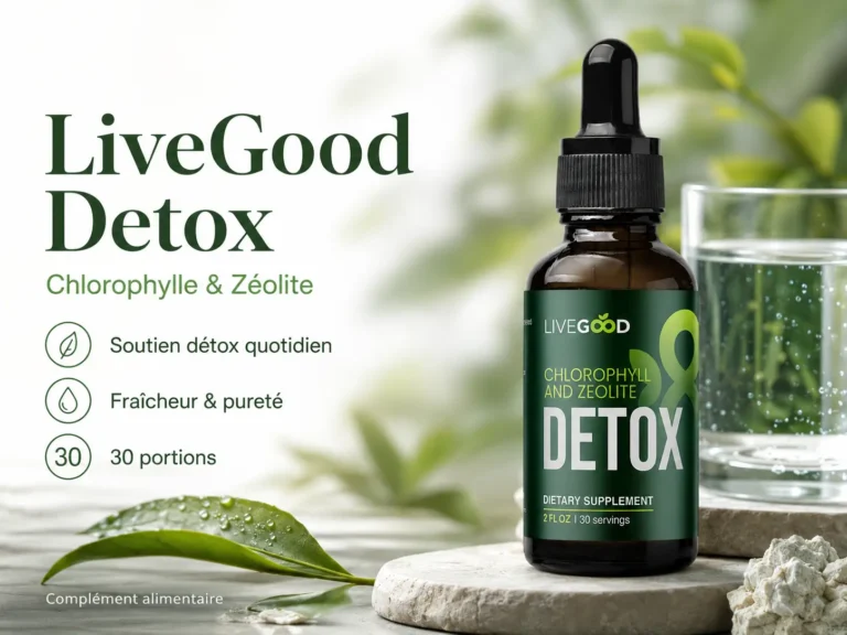 Détox chlorophylle et zéolite LiveGood : flacon de teinture et présentation de la formule